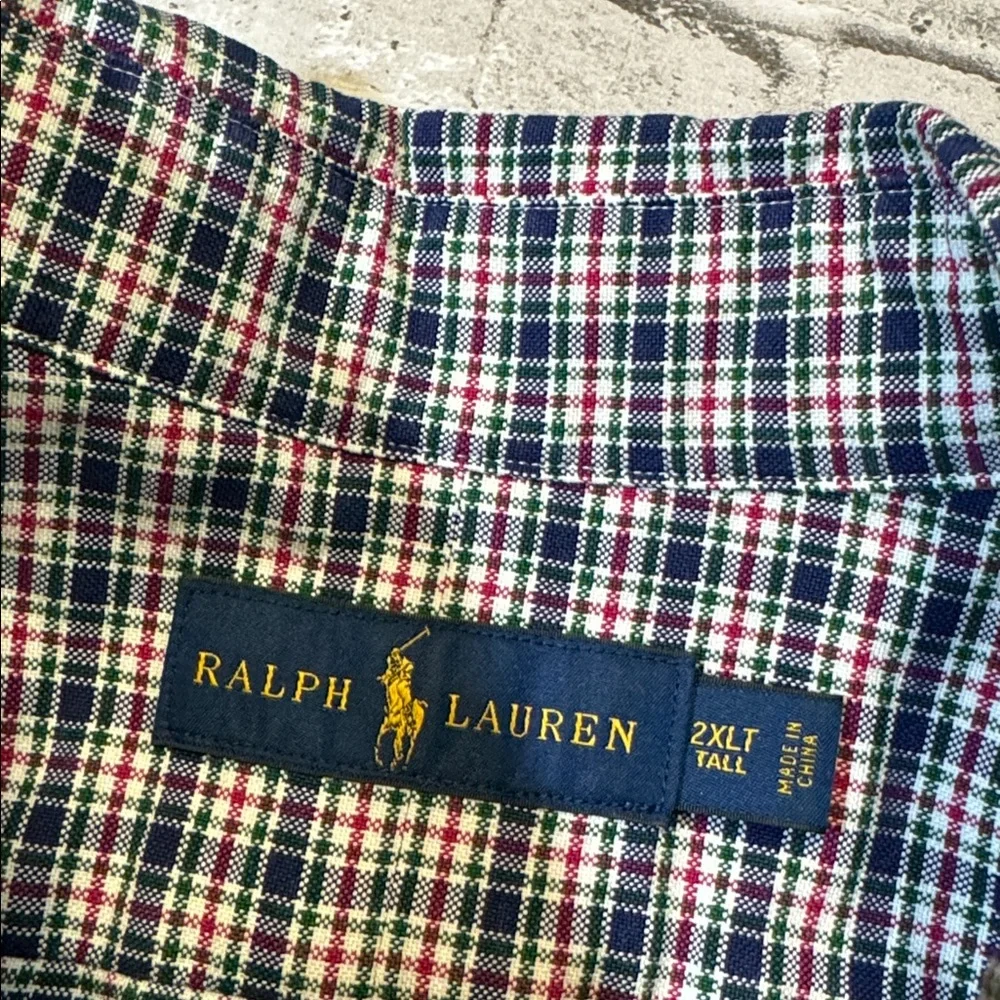 Polo Ralph Lauren mens 2XLT Tall blue purple check plaid button up oxford shirt